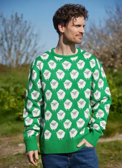 Unisex Green Knit Sheep Sweater